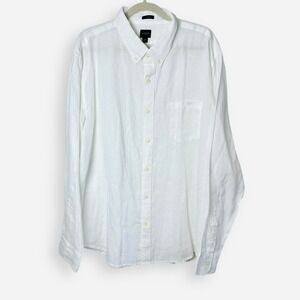 J Crew Men's Slim Fit Long Sleeve Button Front Linen Shirt White Pocket XXL